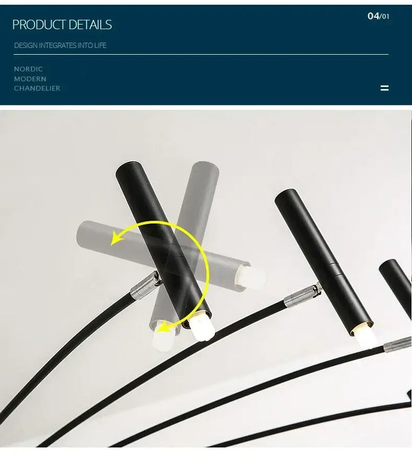 Modern Starburst LED Chandelier – 24-Light Sculptural Ceiling Statement showcasing adjustable light arms in stylish black finish.