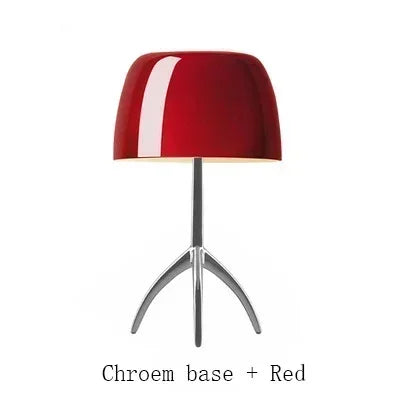 Mid-Century Chrome Tripod Table Lamp with Glossy Dome Shade