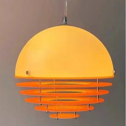 Nordic Orange Pendant Light Retro E27 Ceiling Lamp 30cm hanging above a gray background with layered orange design.