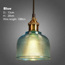 Illuminate Your Space: Stained Glass Retro Glass Chandelier in blue with detailed dimensions and wire length.