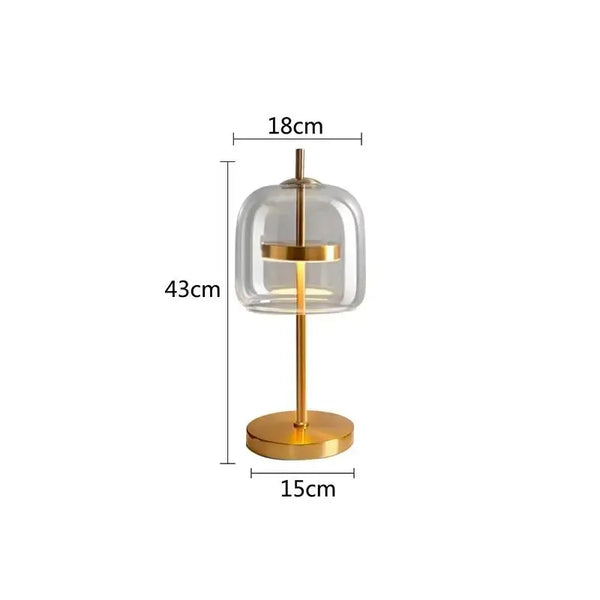 Czech Design Desk Lamps with Glass Shade, modern LED table lamp featuring a stylish glass shade and gold base.