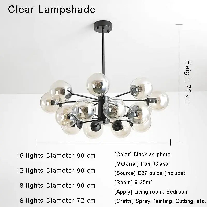Dimensions of the glass globe sputnik chandelier: lights, widths and height