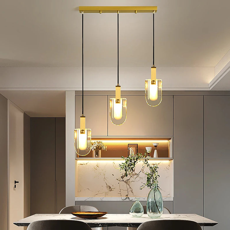 Modern Brass and Crystal Pendant Light with LED Bulbs
