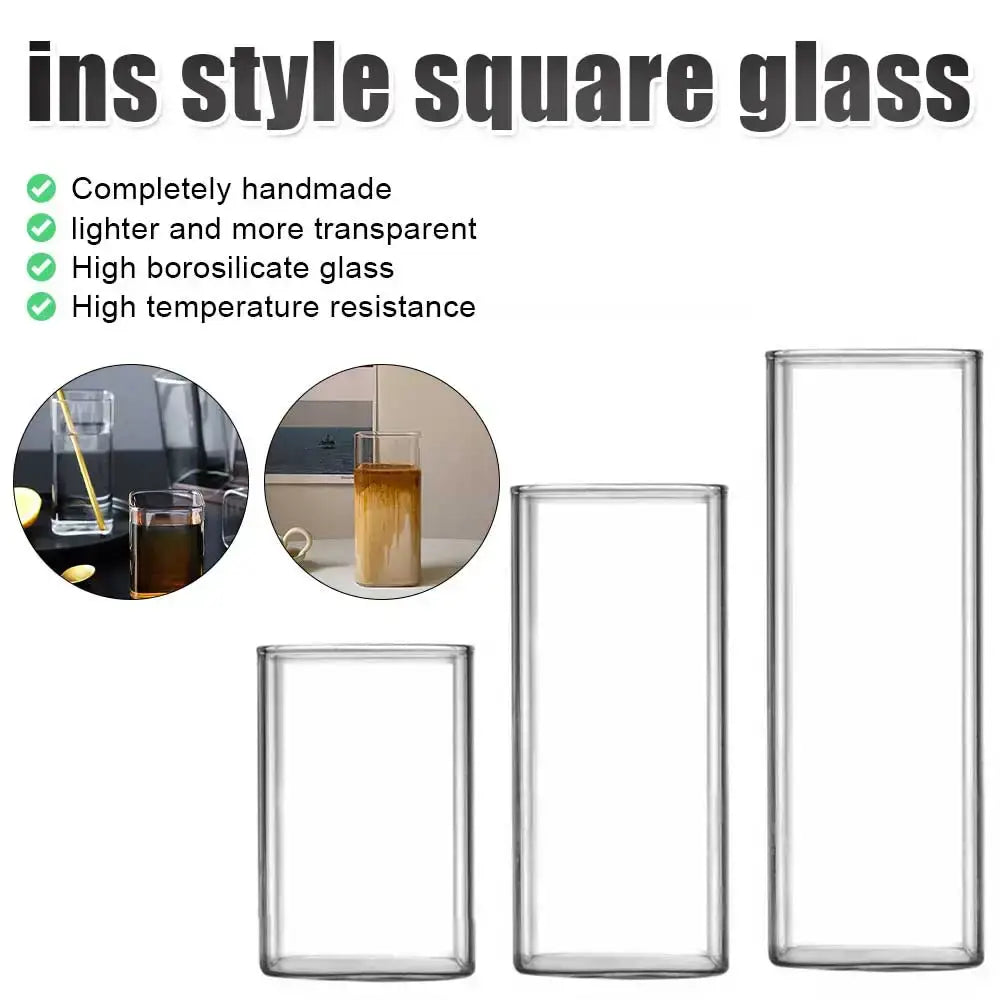 Transparent Square Glass for Hot or Cold Beverages – Milk, Tea, Coffee, Juice & More