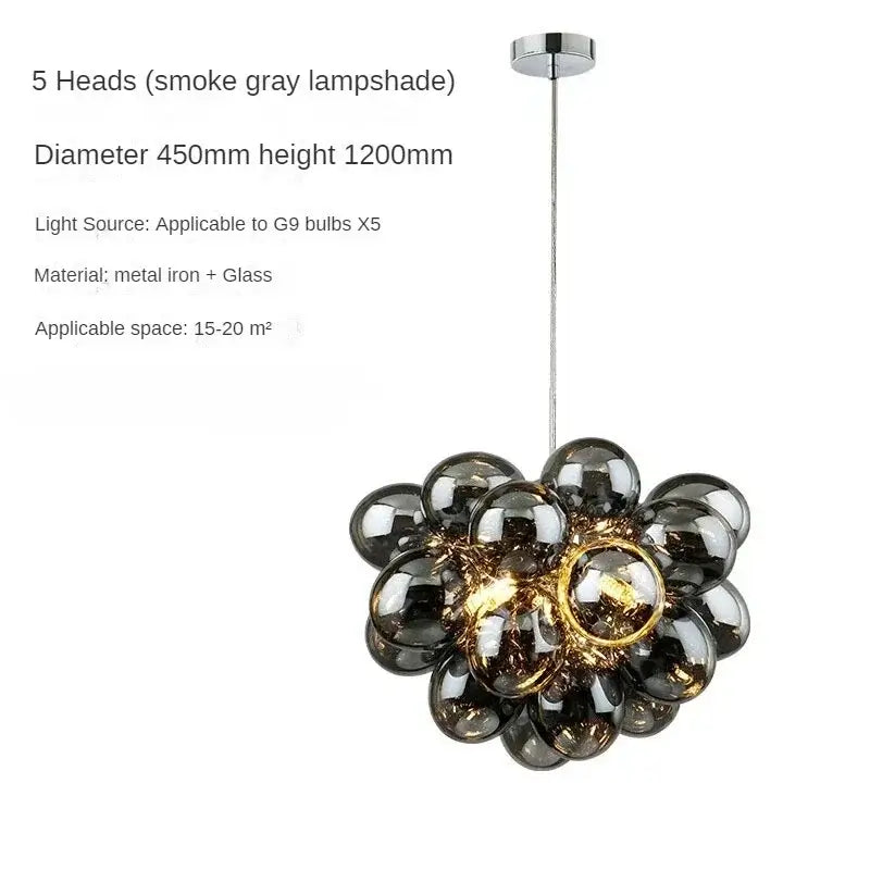 Nordic Smoke Glass Bubble Chandelier – Modern Grape Cluster Pendant Light showcasing smoked gray glass spheres.