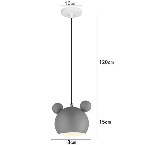 Cartoon Mouse Lamp Shade with measurements, featuring a playful grey design and modern minimalist style.