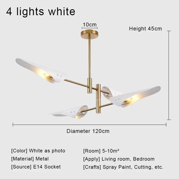 Hoxton - Typical 50s Pendant Light in white with metal details and four lights, ideal for living room or bedroom.