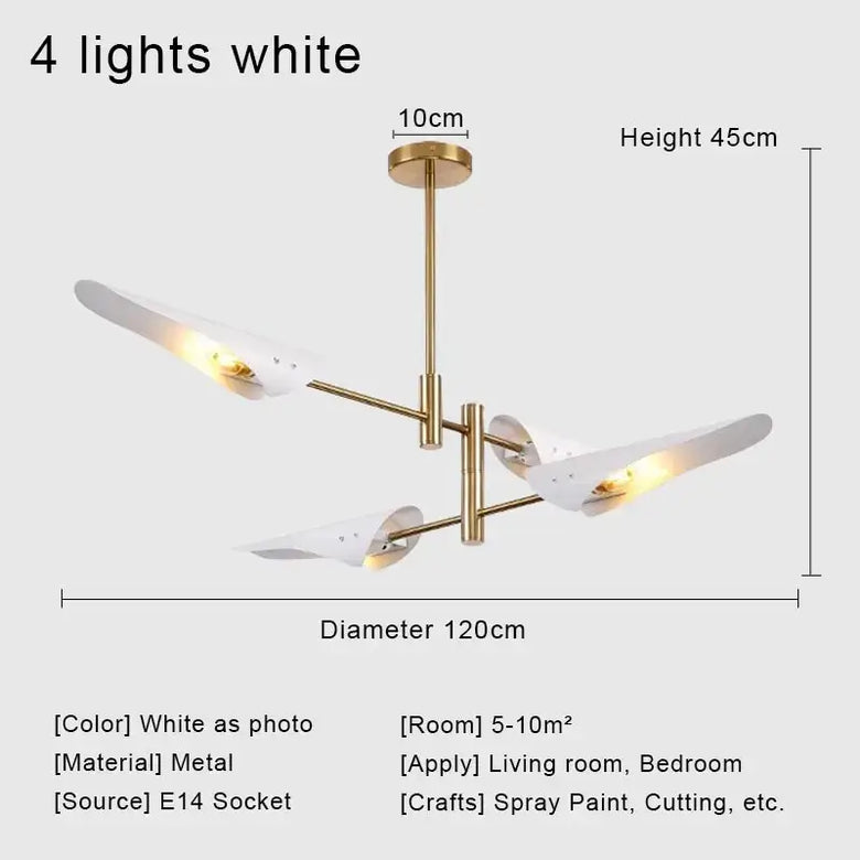 Hoxton - Typical 50s Pendant Light in white with metal details and four lights, ideal for living room or bedroom.
