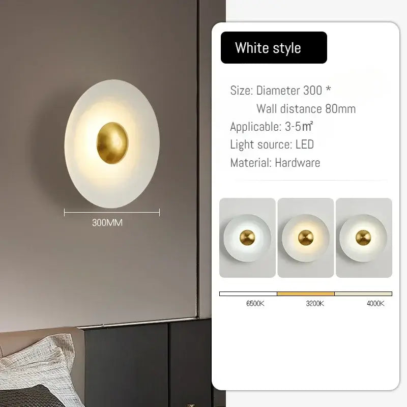 Modern Nordic Circle Wall Light - 30 cm, Gold Accents