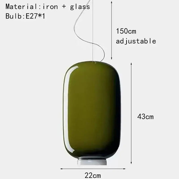 Modern Glass Pendant Light – Italian-Inspired LED Suspension Lamp features a green glass design with adjustable length.