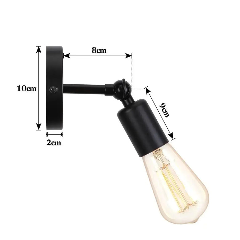 Collection of Modern Nordic Wooden Wall Lights displaying dimensions of a sleek black wall lamp design.