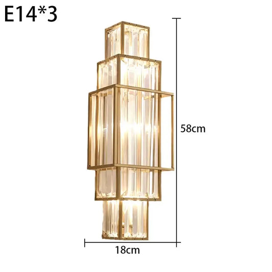 Modern Art Deco Crystal Wall Lamp – Luxurious Geometric Design with elegant gold frames and crystal-clear glass.