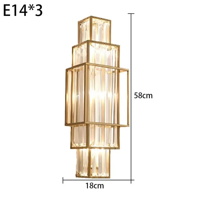 Modern Art Deco Crystal Wall Lamp – Luxurious Geometric Design with elegant gold frames and crystal-clear glass.
