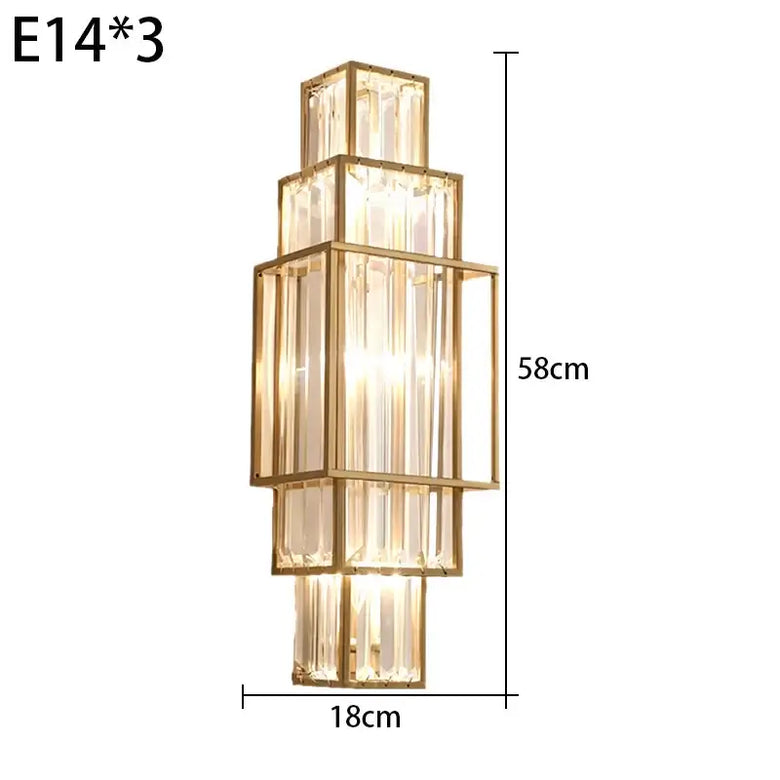 Modern Art Deco Crystal Wall Lamp – Luxurious Geometric Design with elegant gold frames and crystal-clear glass.