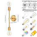 Double Wall Lights with brushed brass finish, modern 2-light wall sconces for home lighting.