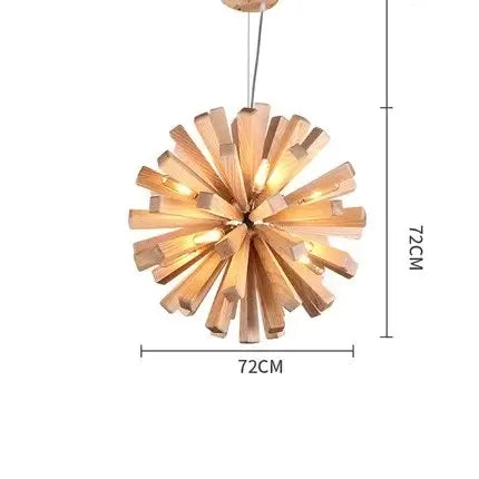 Solid Wood Oak Chandelier: Explosive Ball LED Light Fixture for Modern Living