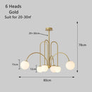 Modern Magic Beans 4-Head Gold LED Chandelier – Sophisticated Ceiling Light with 6 heads and frosted glass globes.