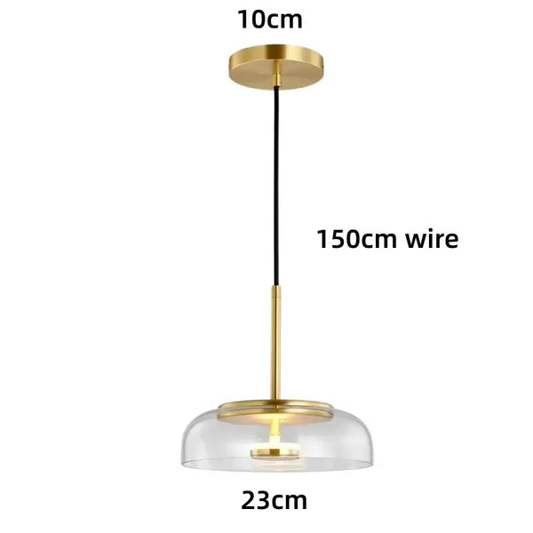 Retro 80s Transparent Large Pendant Lamp with clear glass shade and gold accents, 150cm wire length.