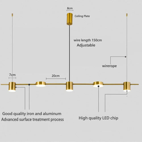 Hanging Minimalism Lights with adjustable wire length and high quality LED chip features, modern lighting design.