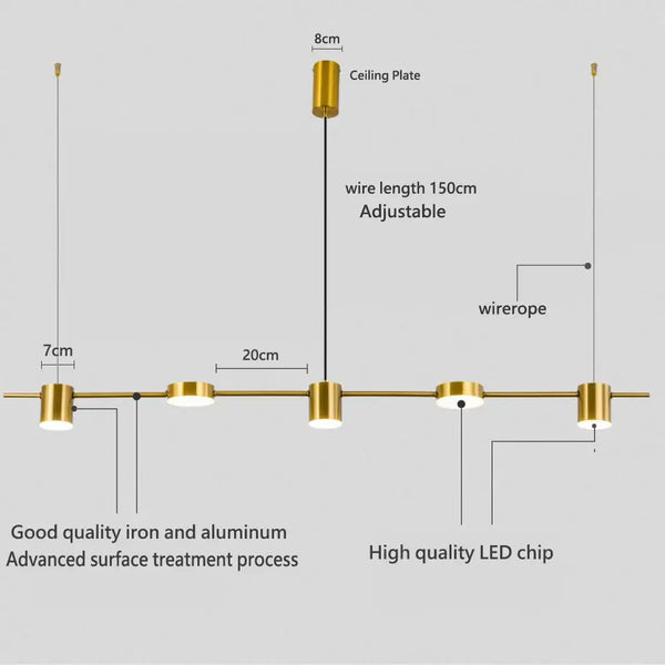 Hanging Minimalism Lights with adjustable wire length and high quality LED chip features, modern lighting design.
