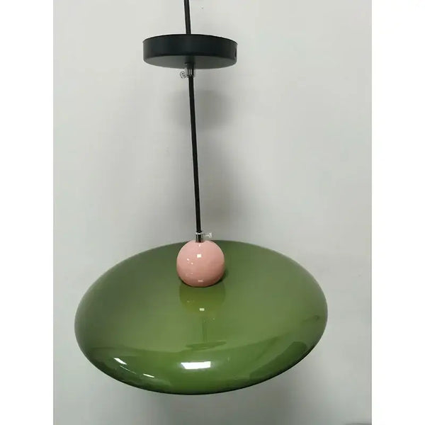 70s Dine In Kitchen Ceiling Light featuring green and pink retro design with metal accents.