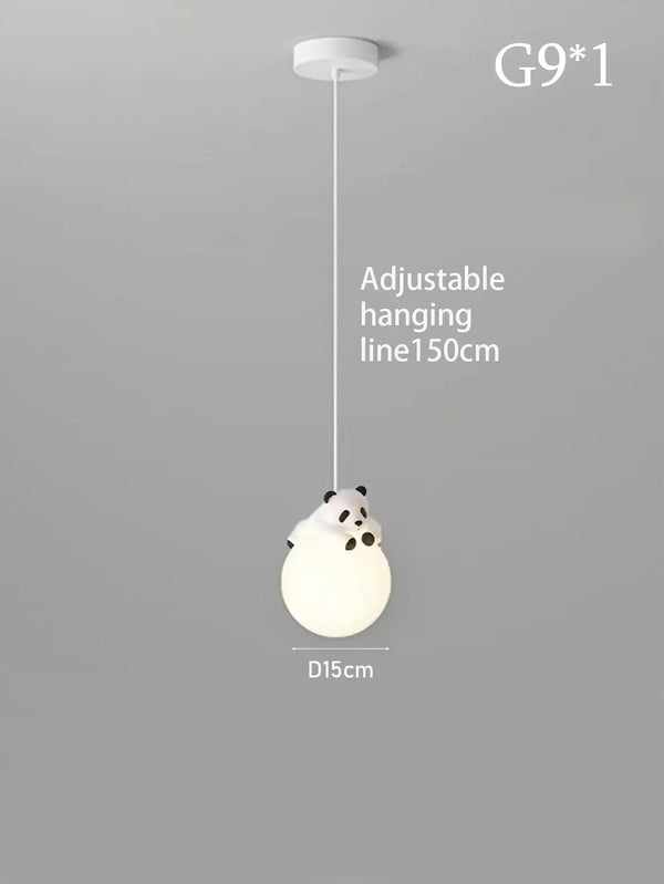 Adorable hanging lamp featuring a panda design with a soft glowing orb, perfect for playful room decor.