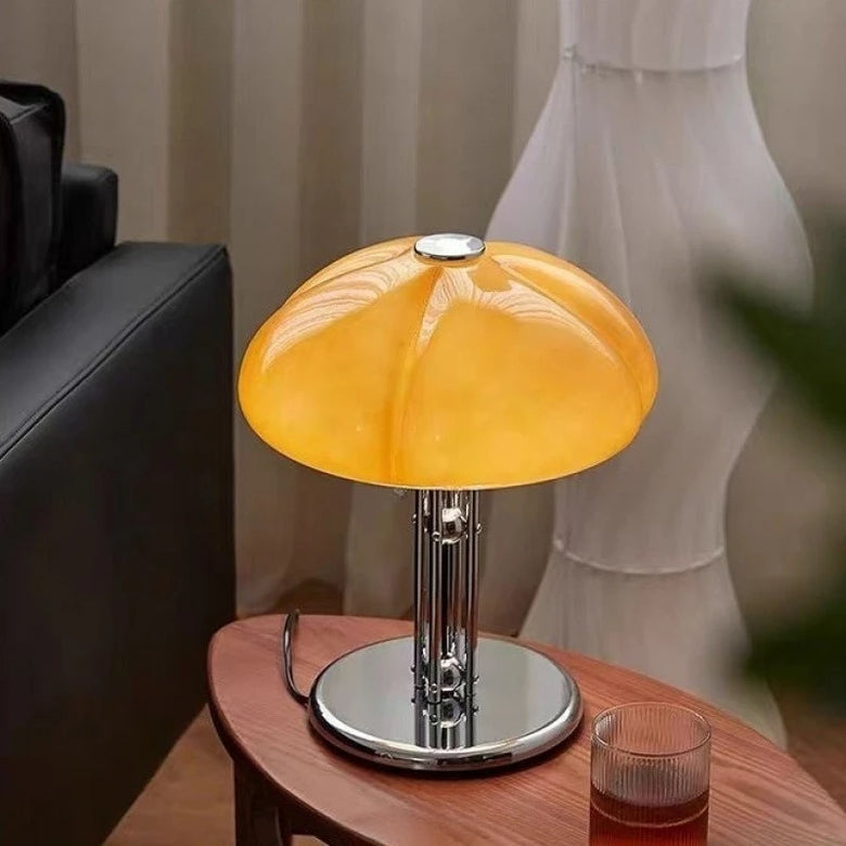 Amber Pumpkin Glass Table Lamp with Chrome Base