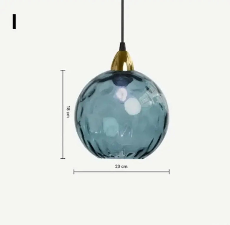 Delicious Lollipop Modern Pendant Light featuring a playful blue glass ball with gold detailing, dimensions 18 cm x 20 cm.