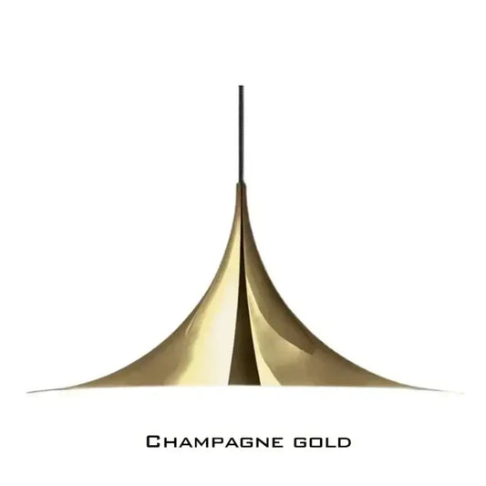 Scandi 70s Danish Pendant Lamp – Minimalist Metal LED Chandelier for Dining & Living Spaces in champagne gold finish.