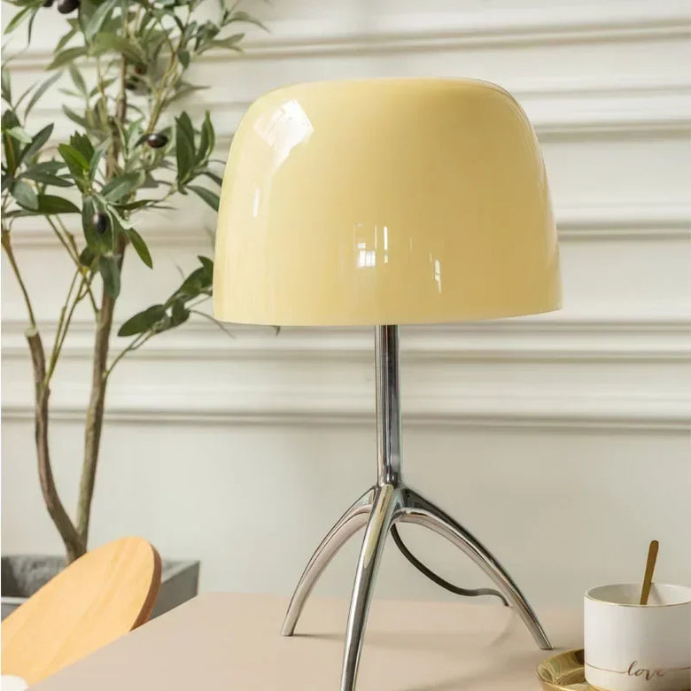 Mid-Century Chrome Tripod Table Lamp with Glossy Dome Shade