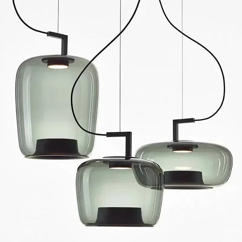 Modern Glass Pendant Light with Iron Detailing