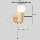 Modern Travertine and Wood Wall Light with Pull Chain – Nordic Style LED Fixture with dimensions and pull chain switch.