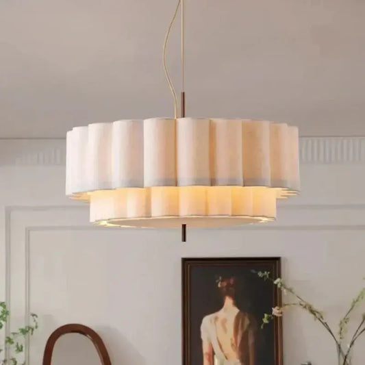 Wabi-Sabi Fabric Pendant Light – D45cm to D65cm with soft pleated shade, ideal for creating a calm atmosphere in any room.