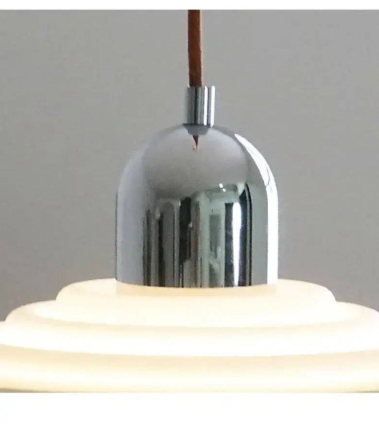 Cream Enamel Vintage Pendant Light with Chrome Detail