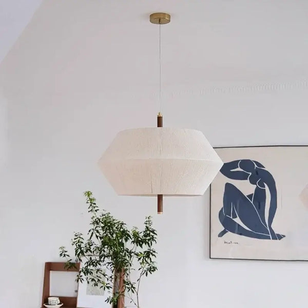 Japanese Retro Woven Fabric Chandelier hanging in a modern interior with artistic decor.