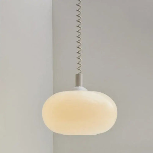Bauhaus Glass Chandeliers with bright cord, featuring a hand-blown glass shade and colorful spiral wire.