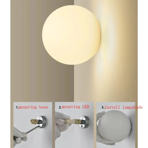 Frosted Glass Globe Wall Light - Modern LED Sconce
