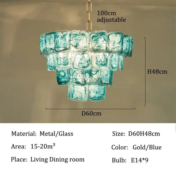 Blue Glass Chandelier with Polished Chrome Finish
