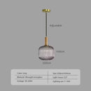 Pendant Light: Modern Nordic Glass Hanging Lighting Fixtures - Adjustable grey striped glass lamp with brass fittings.