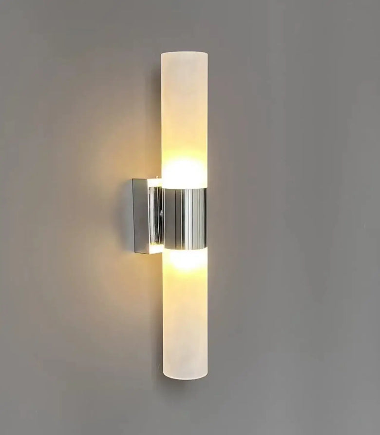 Large Modern LED Wall Lamp (42cm) with luxurious gold finish and acrylic lampshade illuminating a wall.