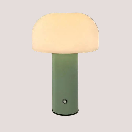 Rechargeable LED Mushroom Table Lamp – Touch Dimmable, Nordic Minimalist Design featuring a green base and soft, diffused glow.