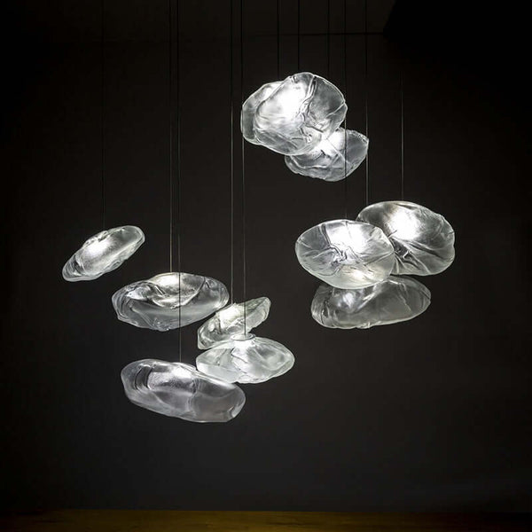 Nordic Cloud Glass Pendant Light – Smoky Grey Designer LED Chandelier showcasing cloud-shaped glass design.