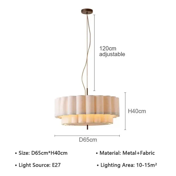 Wabi-Sabi Fabric Pendant Light – D45cm to D65cm, adjustable height, pleated fabric shade, ideal for home decor.