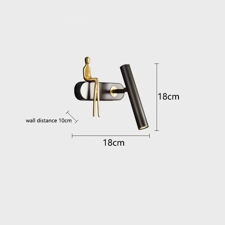Minimalist Wall mounted Light with Seated human figure, Gold/Black