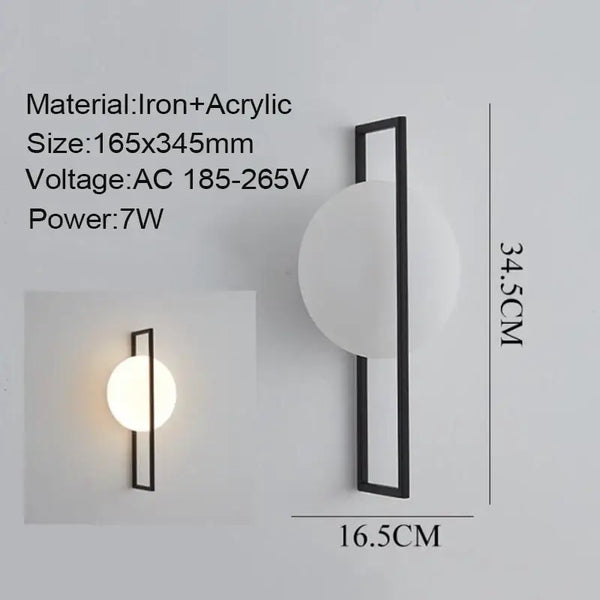 Modern Simple Art Deco Revival Wall Lamp showcasing its elegant design and dimensions, made from iron and acrylic.