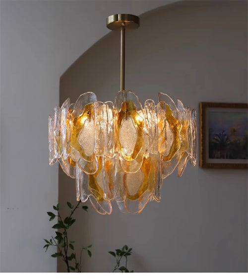 Vintage Amber Glass Chandelier – Russet Stained Glass Ceiling Light
