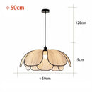 Black and White Rattan Flower Lamp Shade showcasing its Nordic Wabi Sabi design and dimensions.