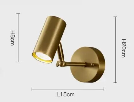 Gold Nordic Minimalist LED Spotlight Ceiling Light with adjustable arm and polished finish, dimensions shown.