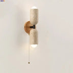 Travertine and Wood Wall Light – Nordic LED Lamp with Pull Chain