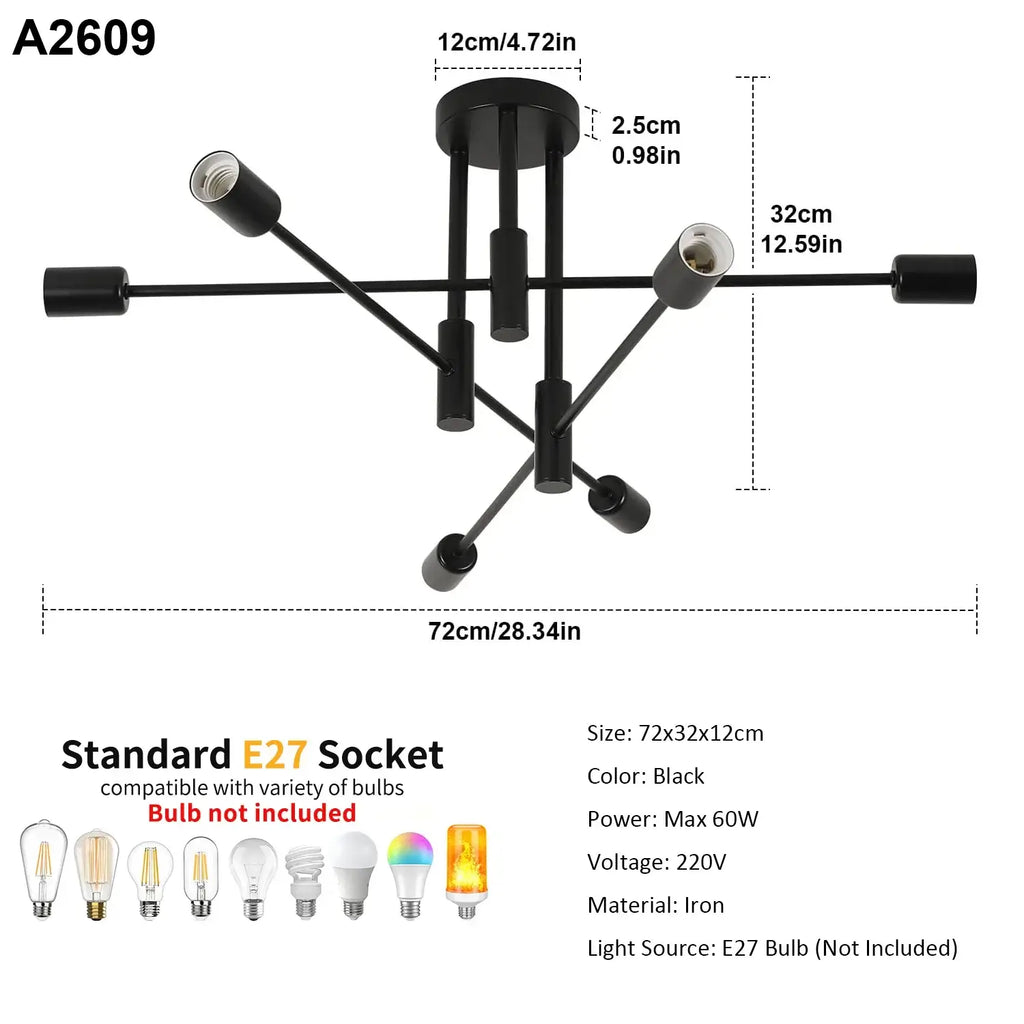 Dimensions of the black sputnik ceiling light, 72cm wide